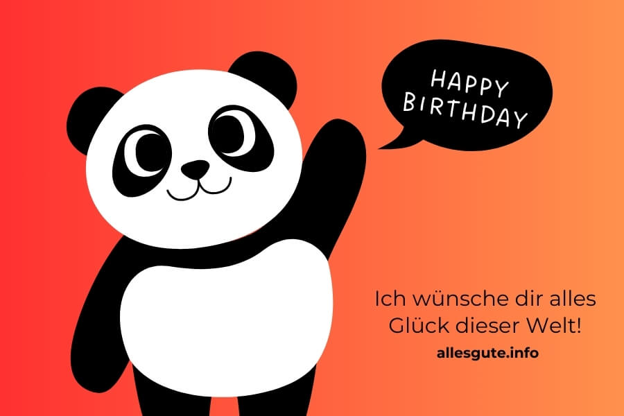 Panda auf einer Geburtstagskarte, der freundlich winkt