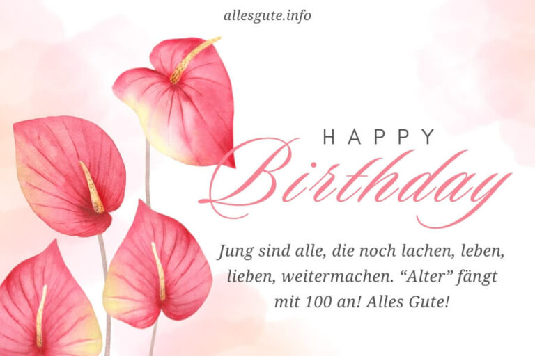 Glückwunsch zum 90. Geburtstag auf einer Karte mit pinken Blättern